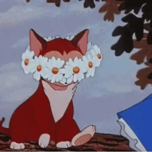A gif of a cartoon cat throwing a crown of flowers.