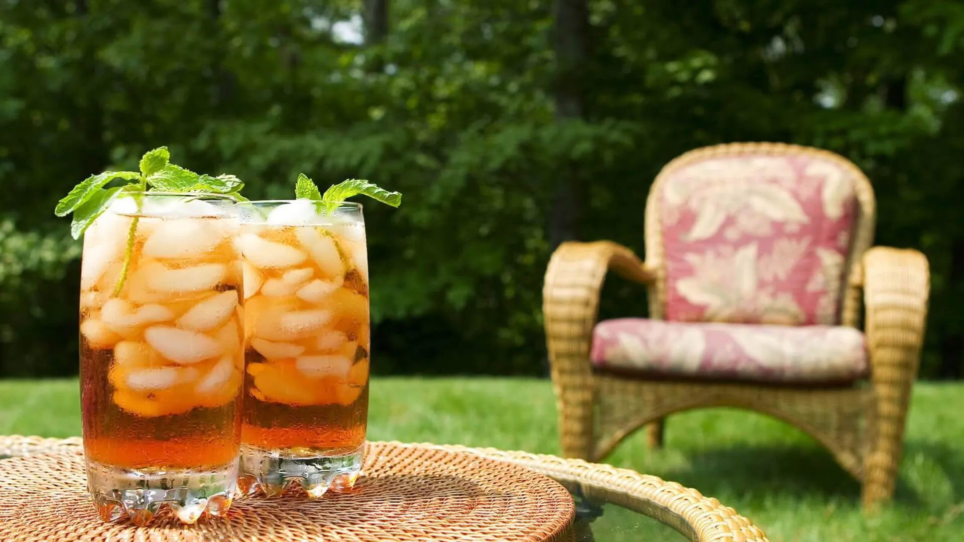 Iced Lemon Tea Glasses On An Outdoor Table